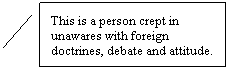 Line Callout 2: This is a person crept in unawares with foreign doctrines, debate and attitude.
